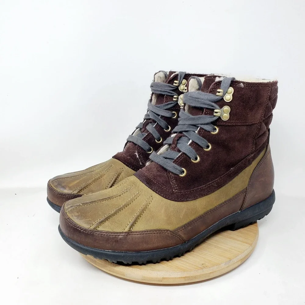 Cole Haan Air Rhone Duck Boot Mens 9.5 Brown Leather Hiker Waterproof Rain Shoes